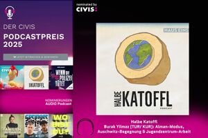 Illustrationen vom CIVIS Medienpreis mit den einzelnen Cover der nominierten Podcasts.